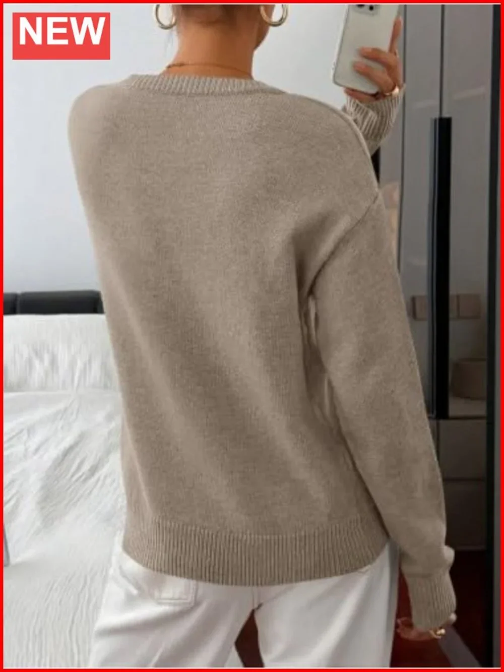 Women Long Sleeve Crew Neck Oversized Knit Sweater Pullover